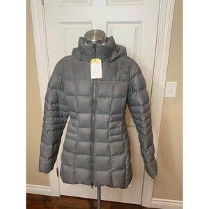 The North Face Gray Mid-Length Hooded Puffer Jacket Coat, Size S